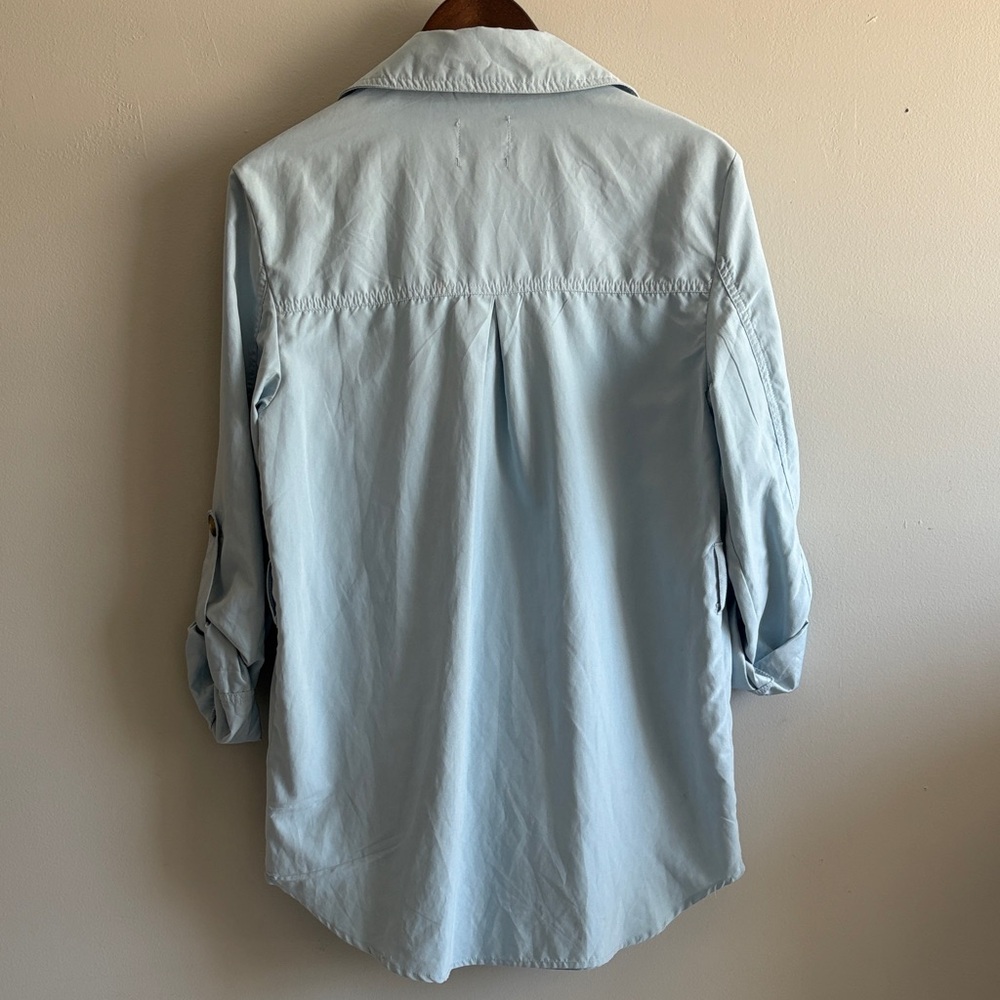Light Blue Open Front Trench Jacket - Love Tree - Picture 6 of 6